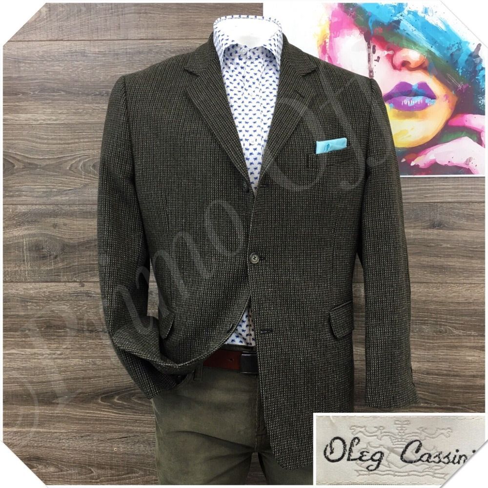 VINTAGE OLEG CASSINI Mens Tweed Blazer Sport Coat Casual Jacket Size‎ 44R Suit